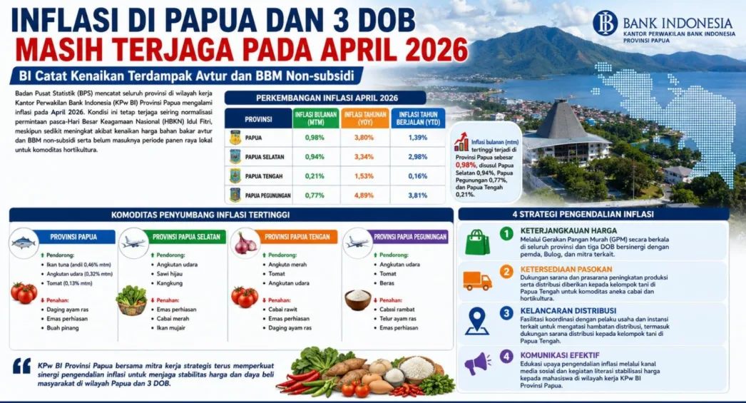 Inflasi di Papua dan 3 DOB Masih Terjaga Pada April 2026, BI Catat Kenaikan Terdampak Avtur dan BBM Non-subsidi